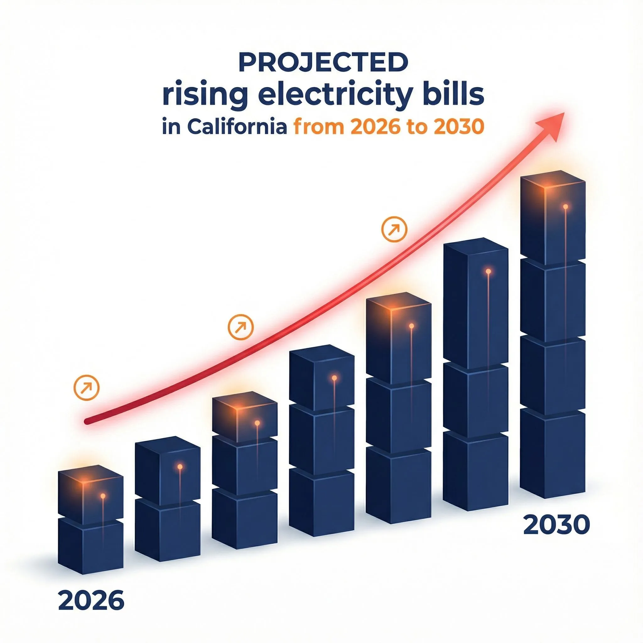 Projected rising power bills in California 2026-2030